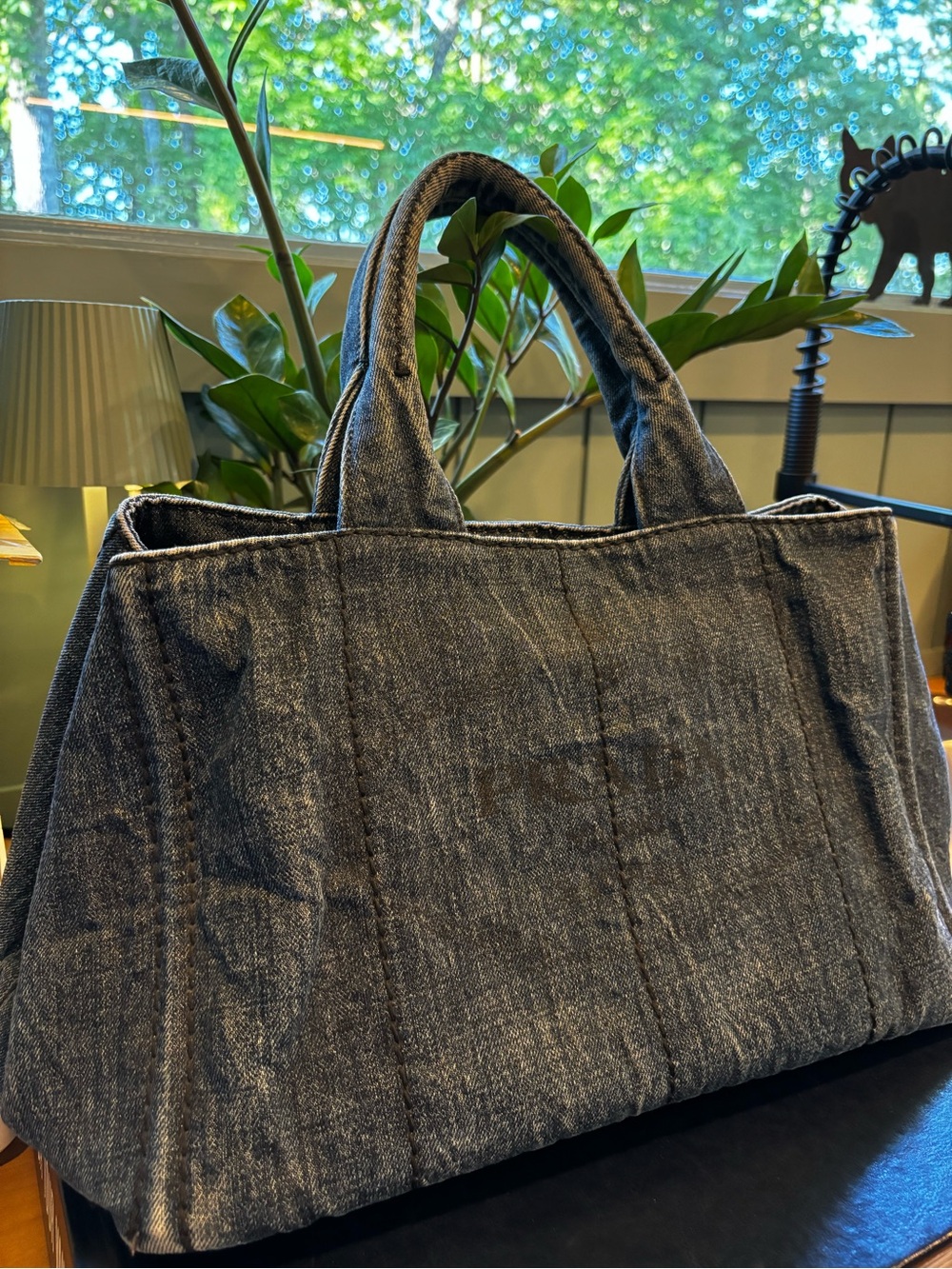 PRADA Denim Canapa Tote Bag COA Large Blue